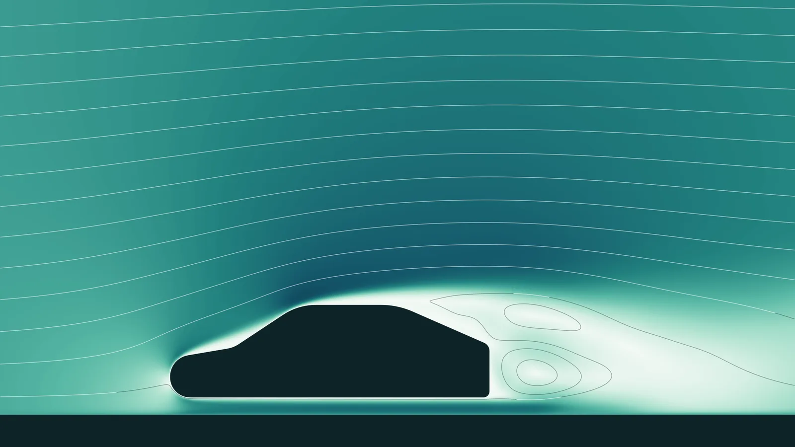 Velocity field and streamlines around a simplified vehicle body near the ground, with a separated wake behind it